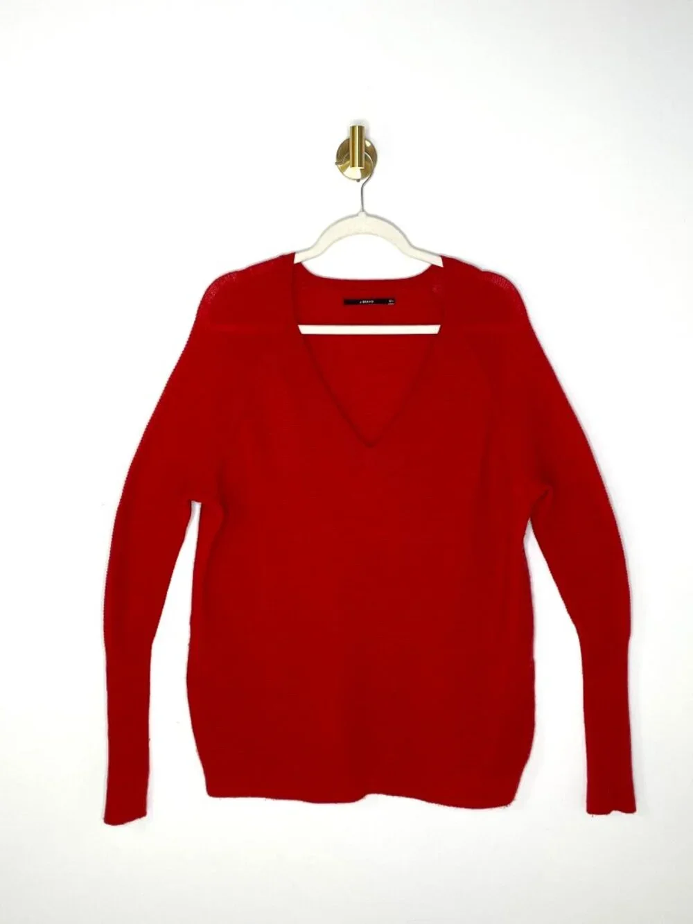Sweater | Cashmere Blend V Neck Pullover Blood Orange Red M | J Brand Luxe Light - Picture 5 of 14
